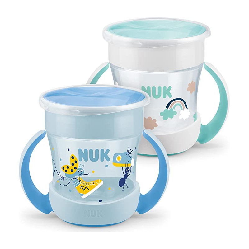 NUK Mini Magic Cup Night Bicchiere salvagoccia, Bordo 360°  anti-rovesciamento, 6+ mesi, Si illuminano al buio, Impugnatura facile, Privo di BPA, 160 ml